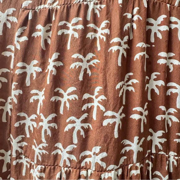 Natalie Martin Silk Palm Tree Print Short Sleeve Maxi Dress Brown Small S READ - Picture 12 of 16